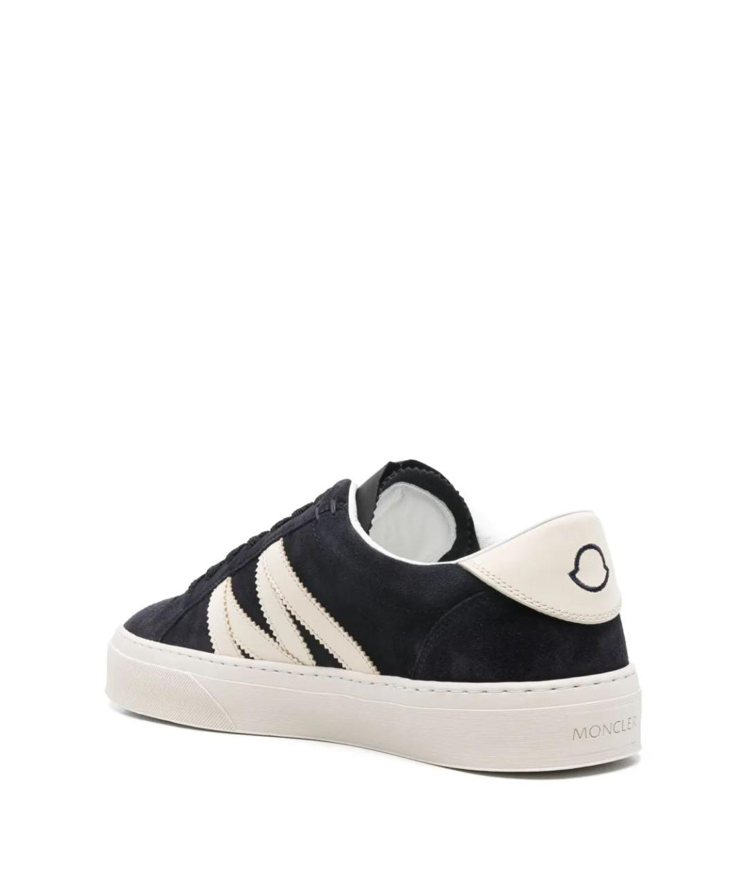 MONCLER Темно-синие кожаные низкие кроссовки / кеды, фото 3