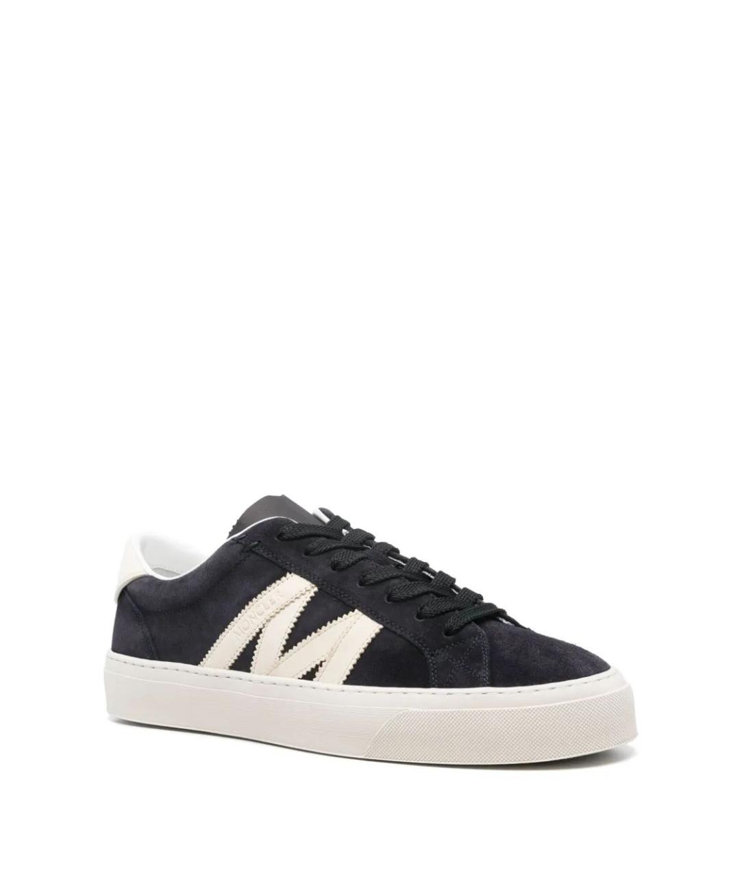 MONCLER Темно-синие кожаные низкие кроссовки / кеды, фото 2