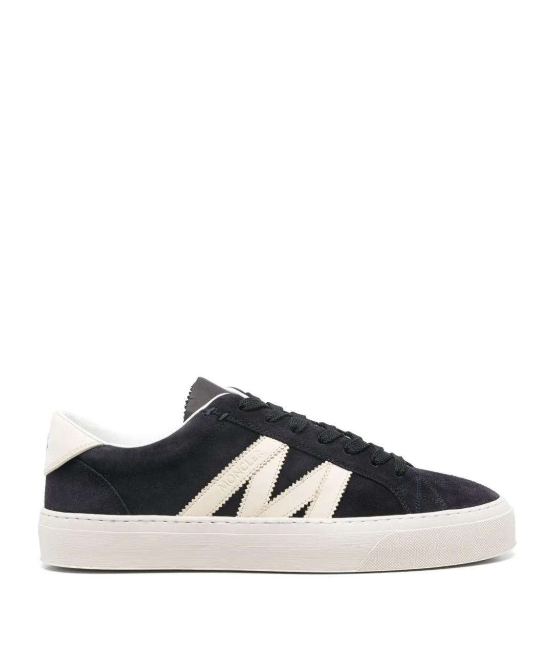 MONCLER Темно-синие кожаные низкие кроссовки / кеды, фото 1