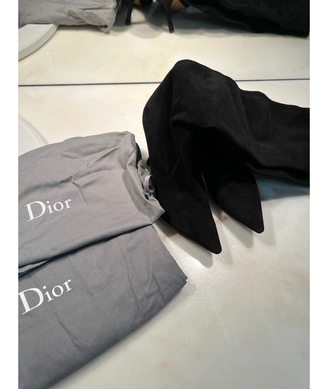 CHRISTIAN DIOR Черные замшевые ботфорты, фото 3