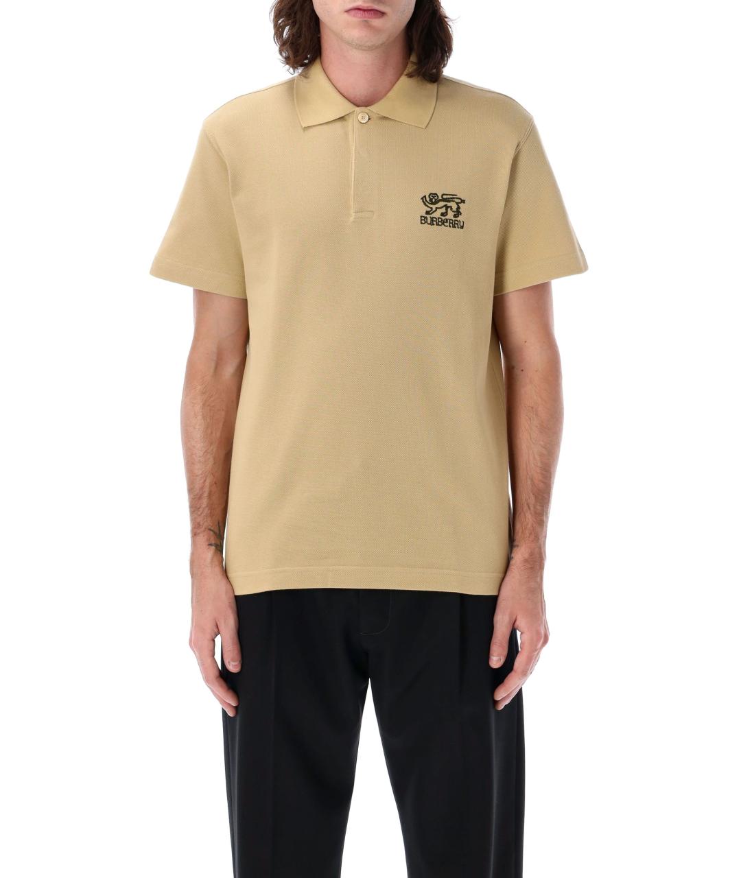 BURBERRY Бежевое хлопковое поло с коротким рукавом, фото 2