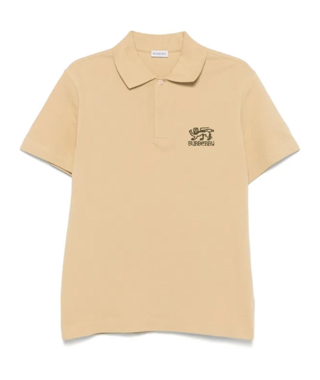 BURBERRY Бежевое хлопковое поло с коротким рукавом, фото 1