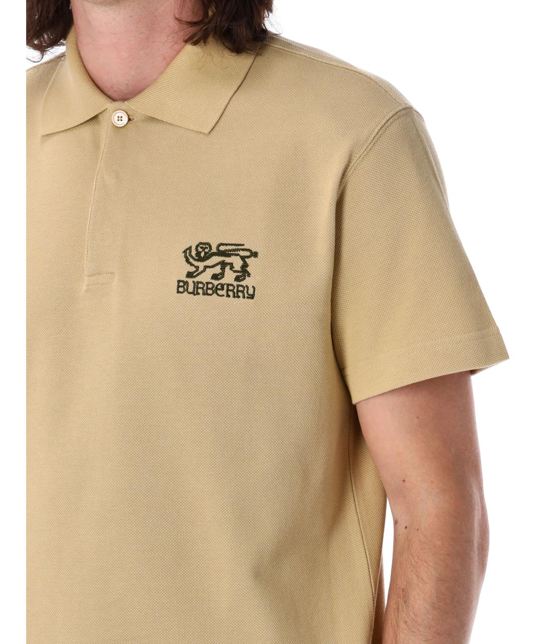 BURBERRY Бежевое хлопковое поло с коротким рукавом, фото 4