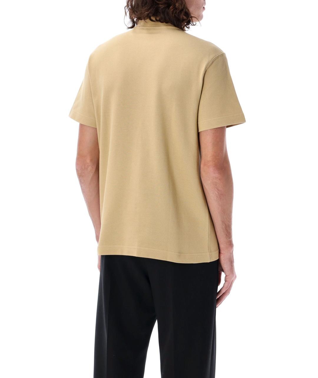 BURBERRY Бежевое хлопковое поло с коротким рукавом, фото 3