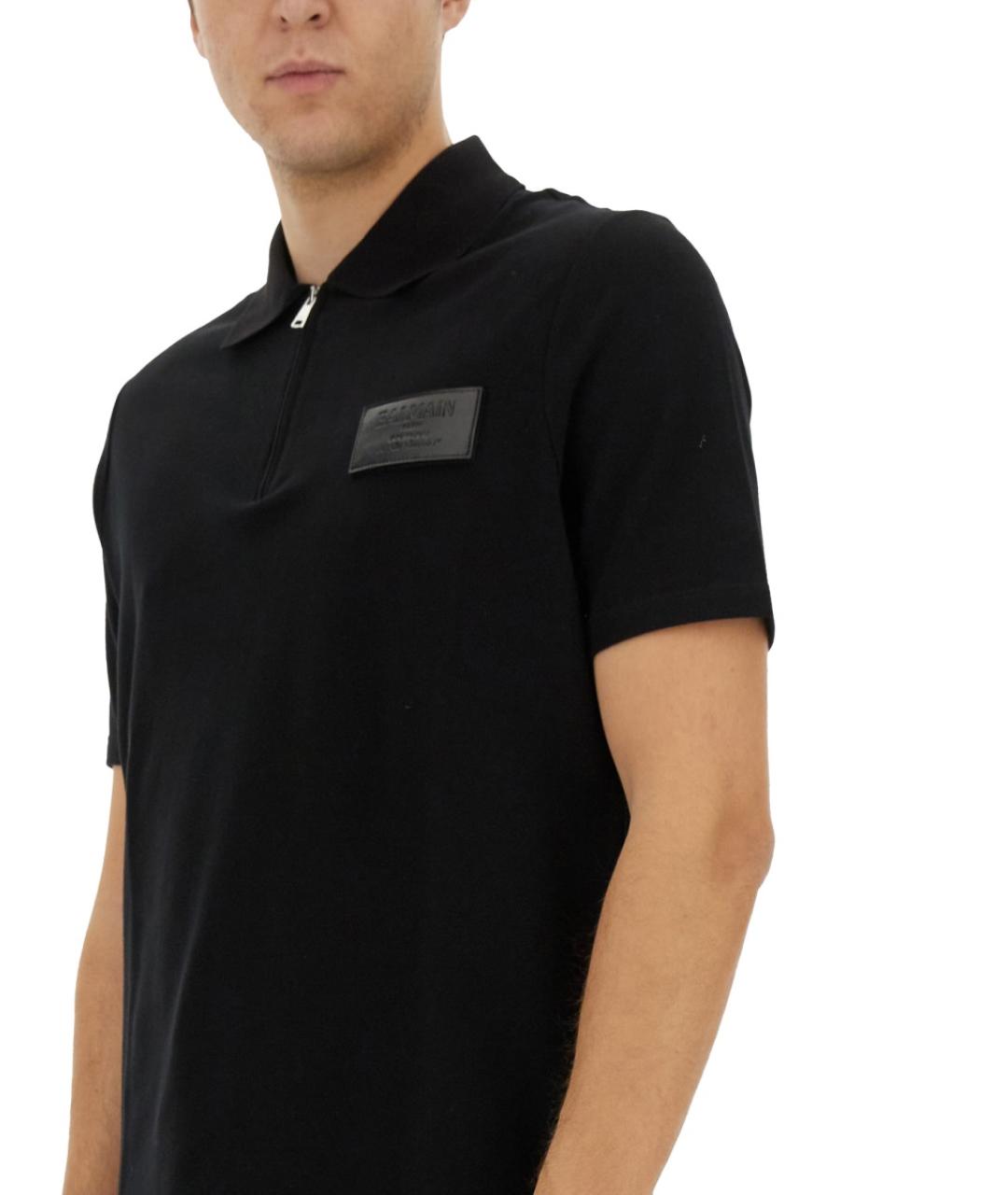 BALMAIN Черное хлопковое поло с коротким рукавом, фото 3