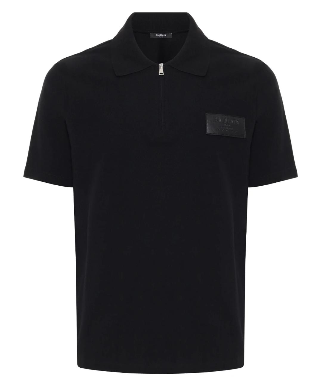 BALMAIN Черное хлопковое поло с коротким рукавом, фото 1