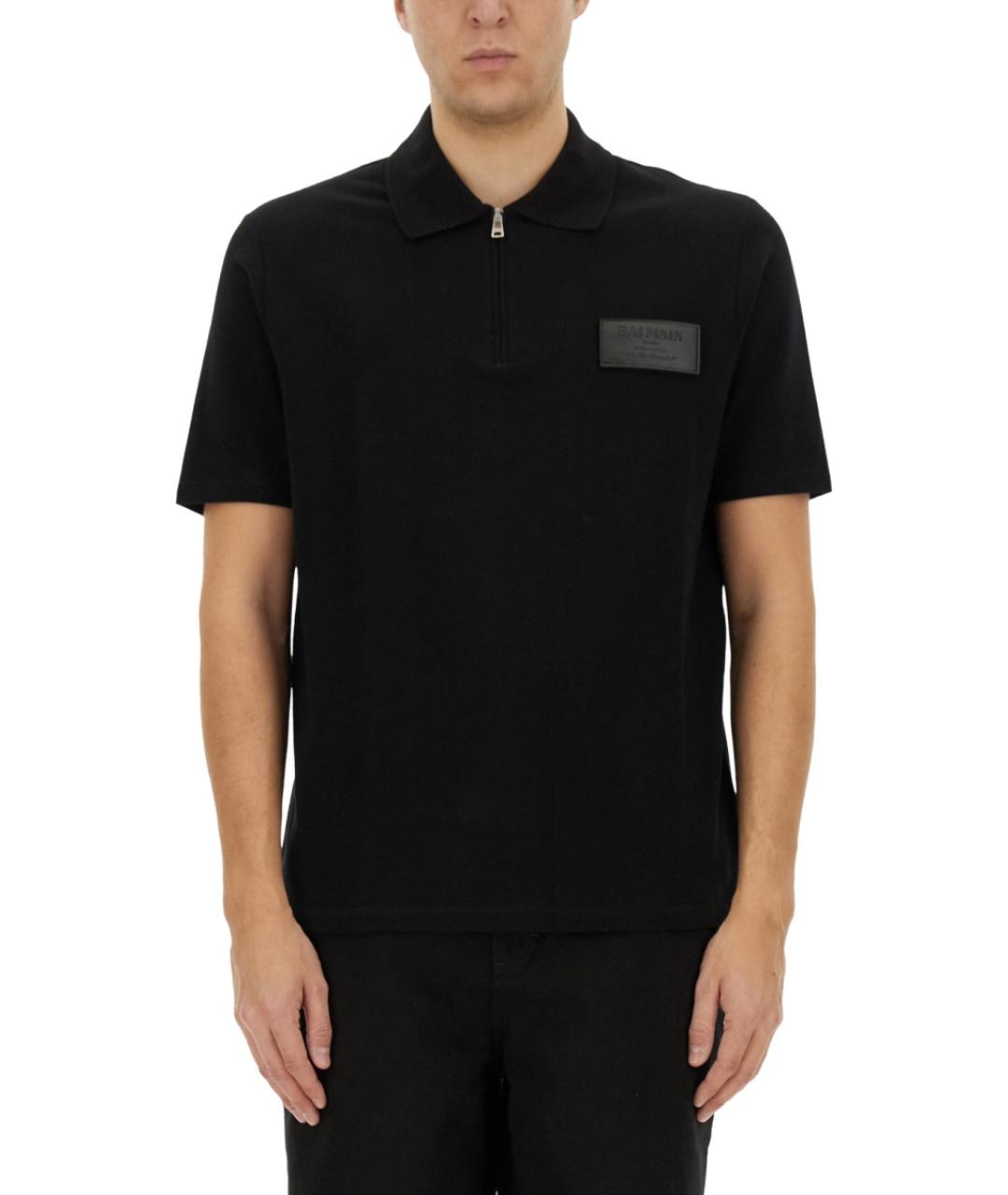 BALMAIN Черное хлопковое поло с коротким рукавом, фото 2