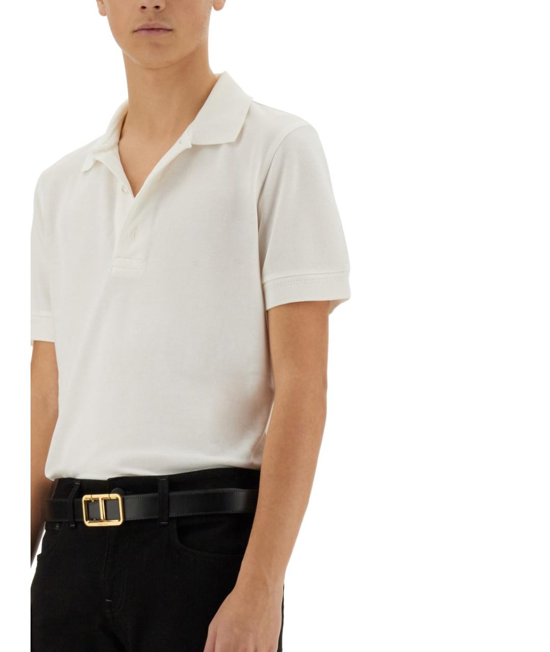 TOM FORD Белое хлопковое поло с коротким рукавом, фото 5