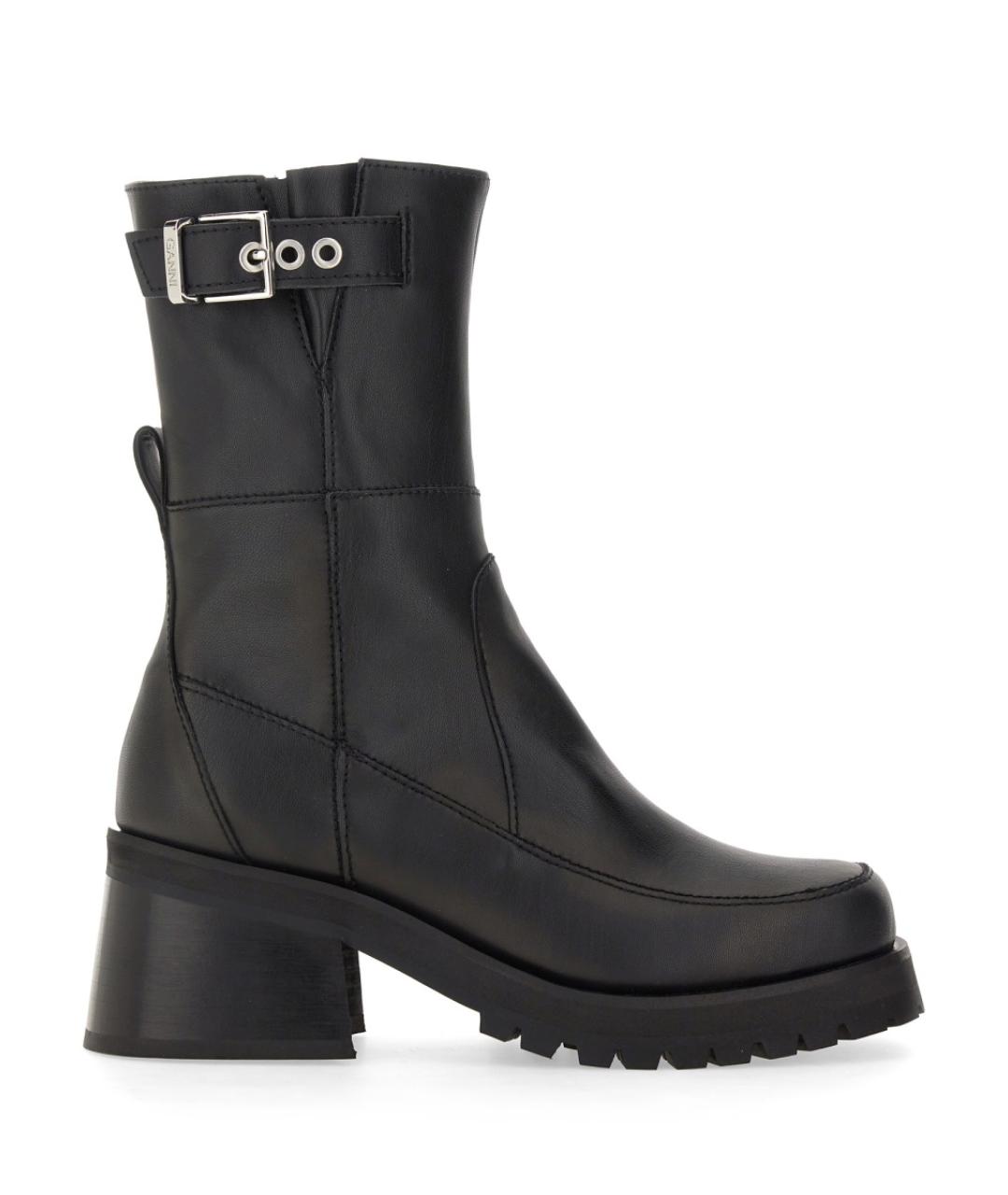 GANNI Черные кожаные ботинки, фото 1