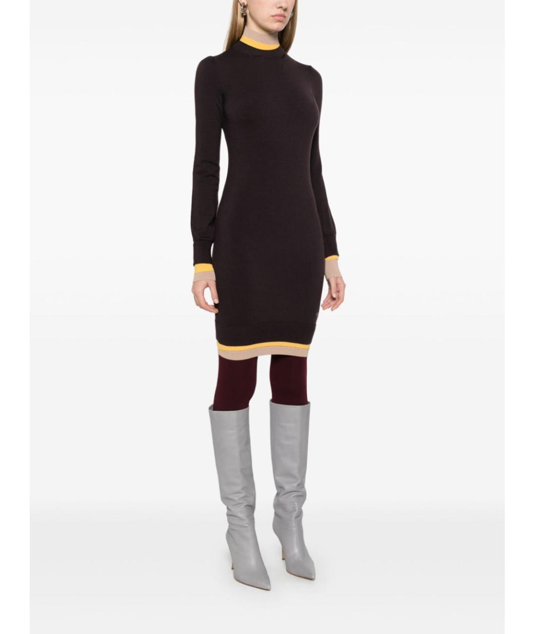 FENDI Бордовое шерстяное повседневное платье, фото 4