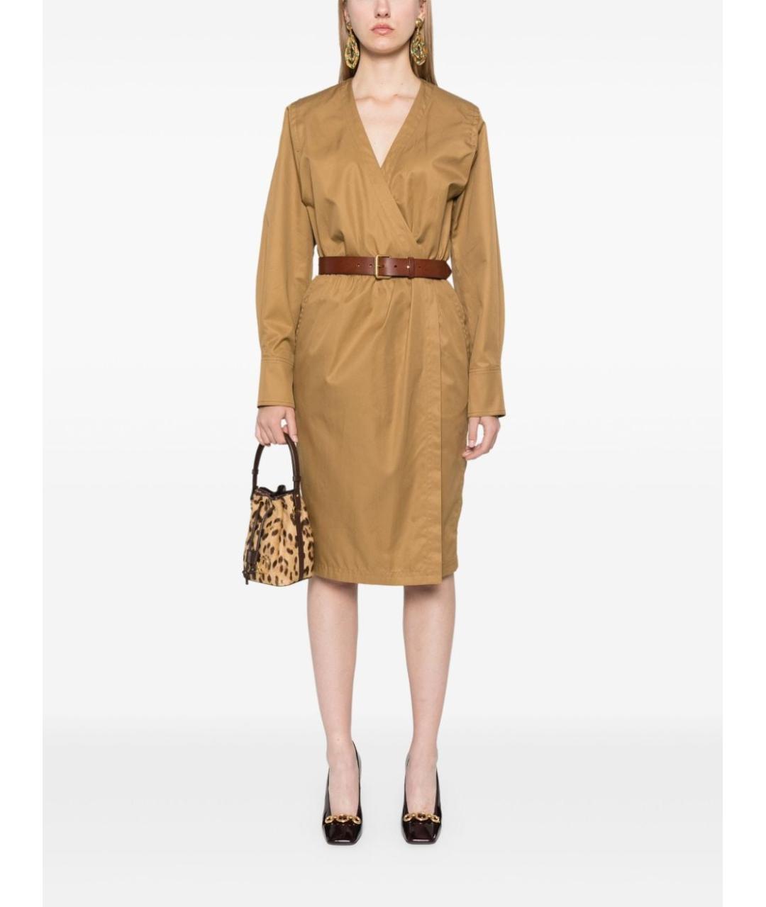 SAINT LAURENT Бежевое хлопковое повседневное платье, фото 5