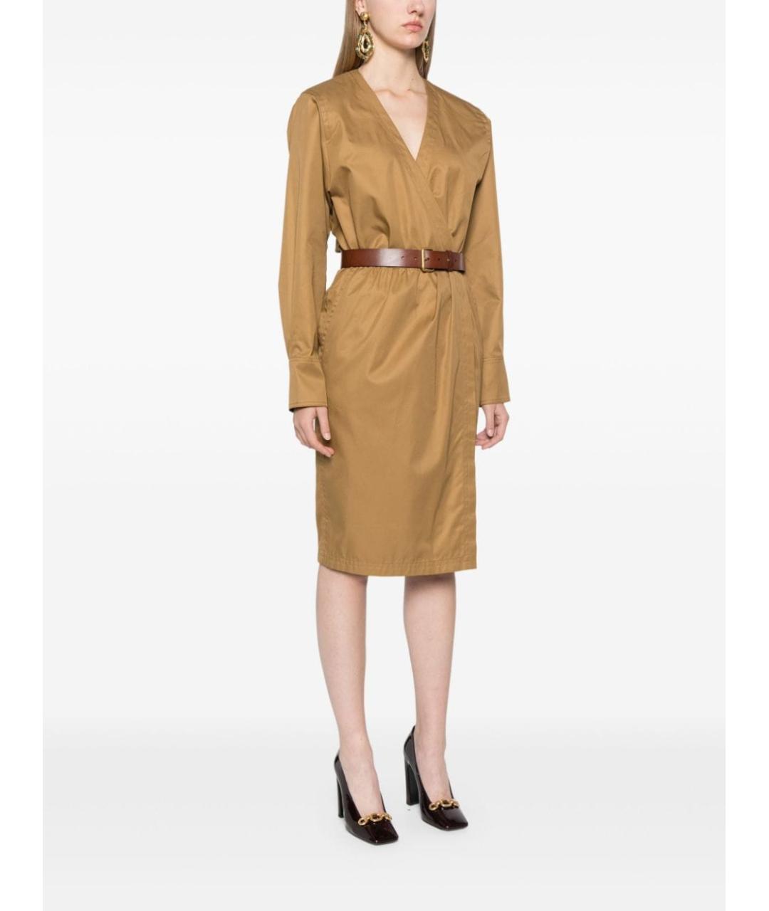 SAINT LAURENT Бежевое хлопковое повседневное платье, фото 4