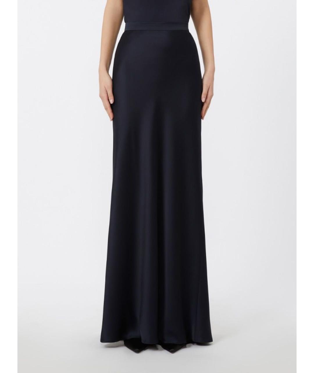 MAX MARA STUDIO Темно-синяя ацетатная юбка макси, фото 2