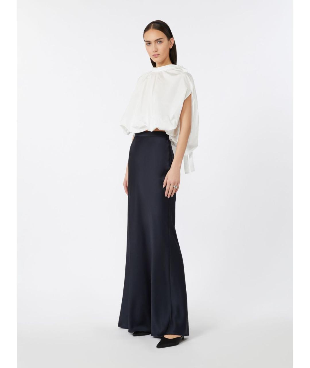 MAX MARA STUDIO Темно-синяя ацетатная юбка макси, фото 4