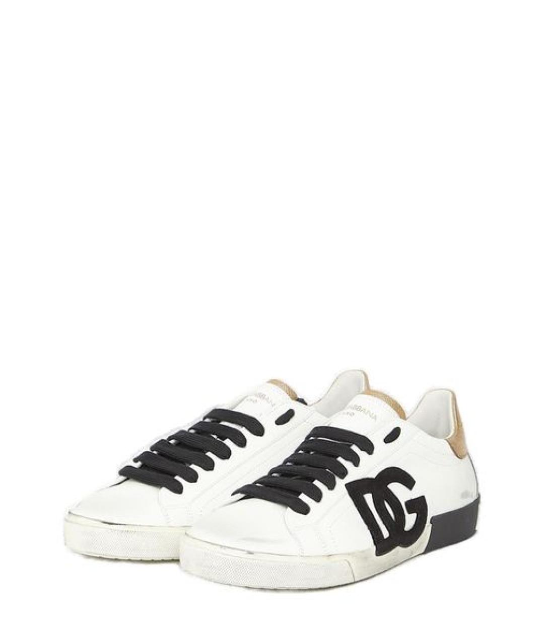 DOLCE&GABBANA Белые кожаные низкие кроссовки / кеды, фото 3