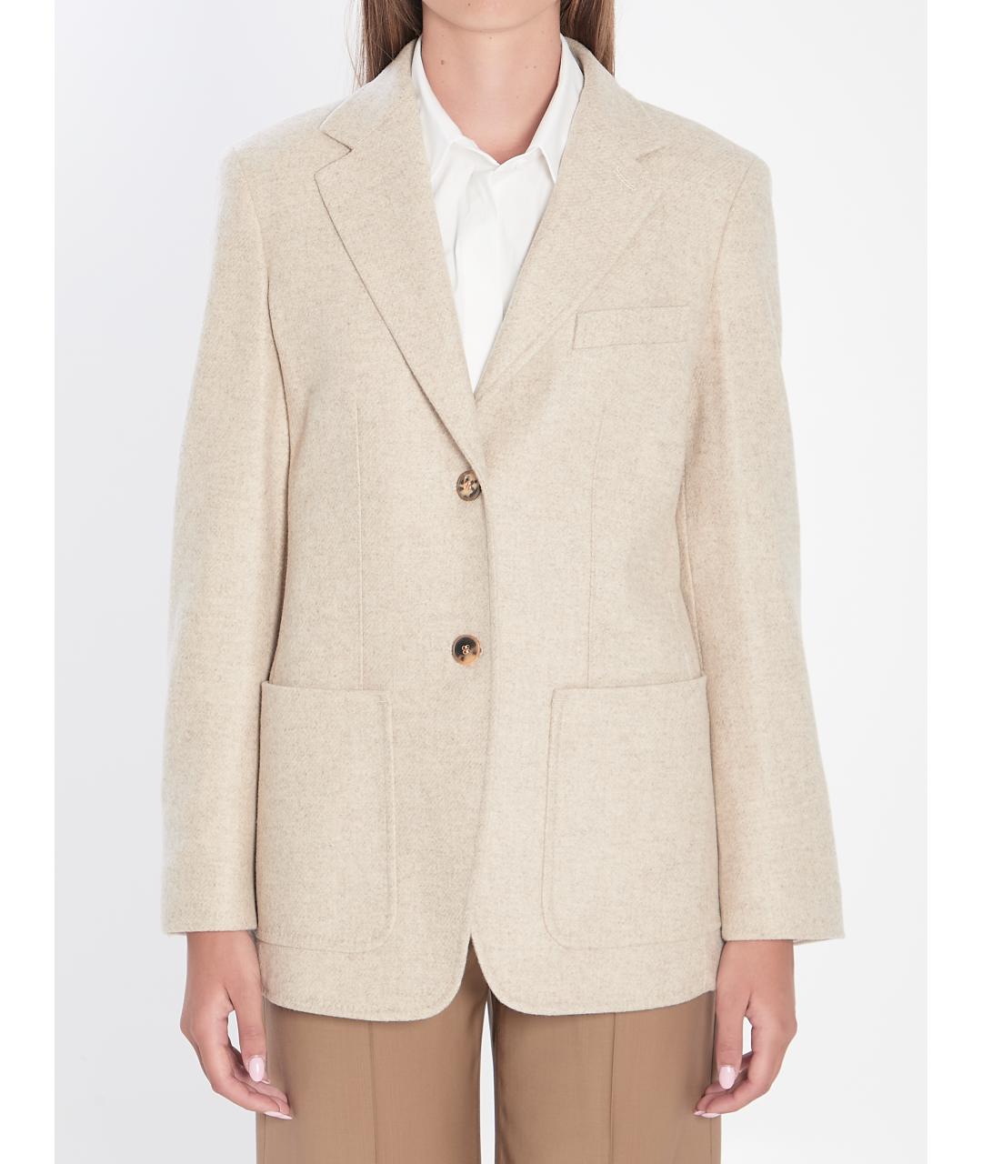 MAX MARA Бежевый шерстяной жакет/пиджак, фото 2
