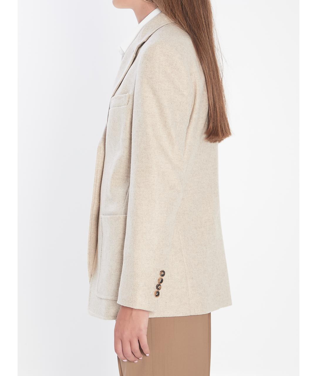 MAX MARA Бежевый шерстяной жакет/пиджак, фото 4