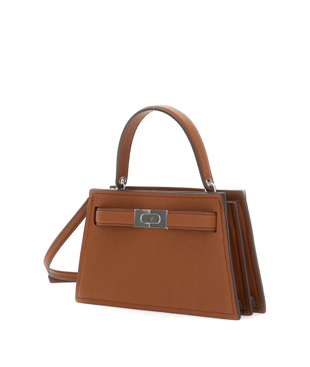 TORY BURCH Коричневая кожаная сумка с короткими ручками, фото 3