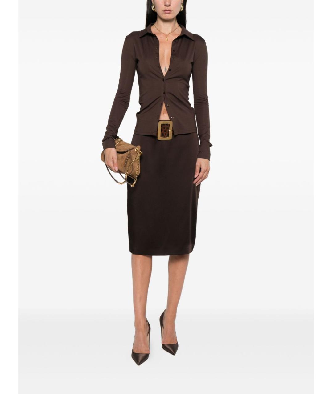 TOM FORD Коричневая вискозная юбка миди, фото 3