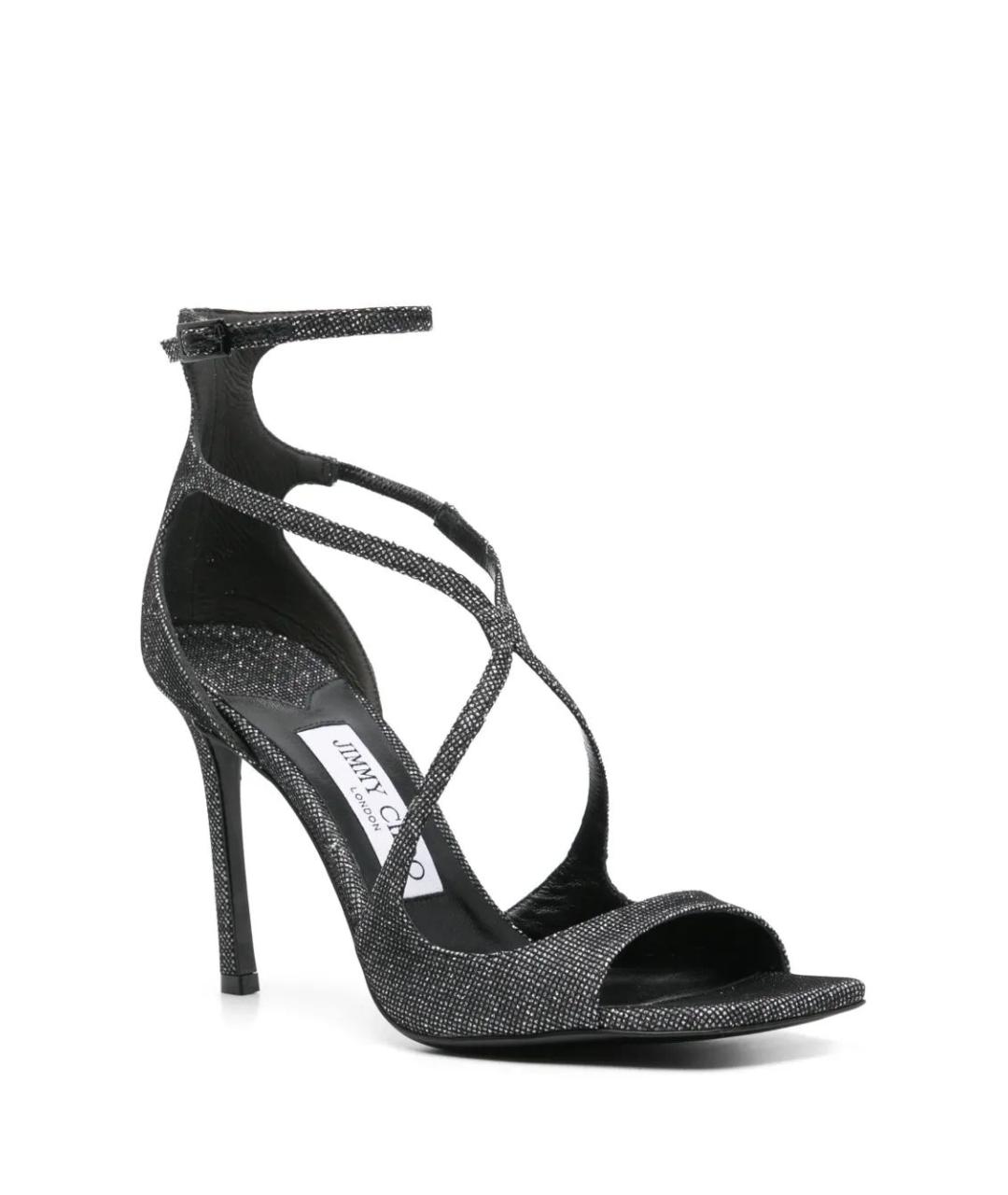 JIMMY CHOO Серебряные текстильные босоножки, фото 2