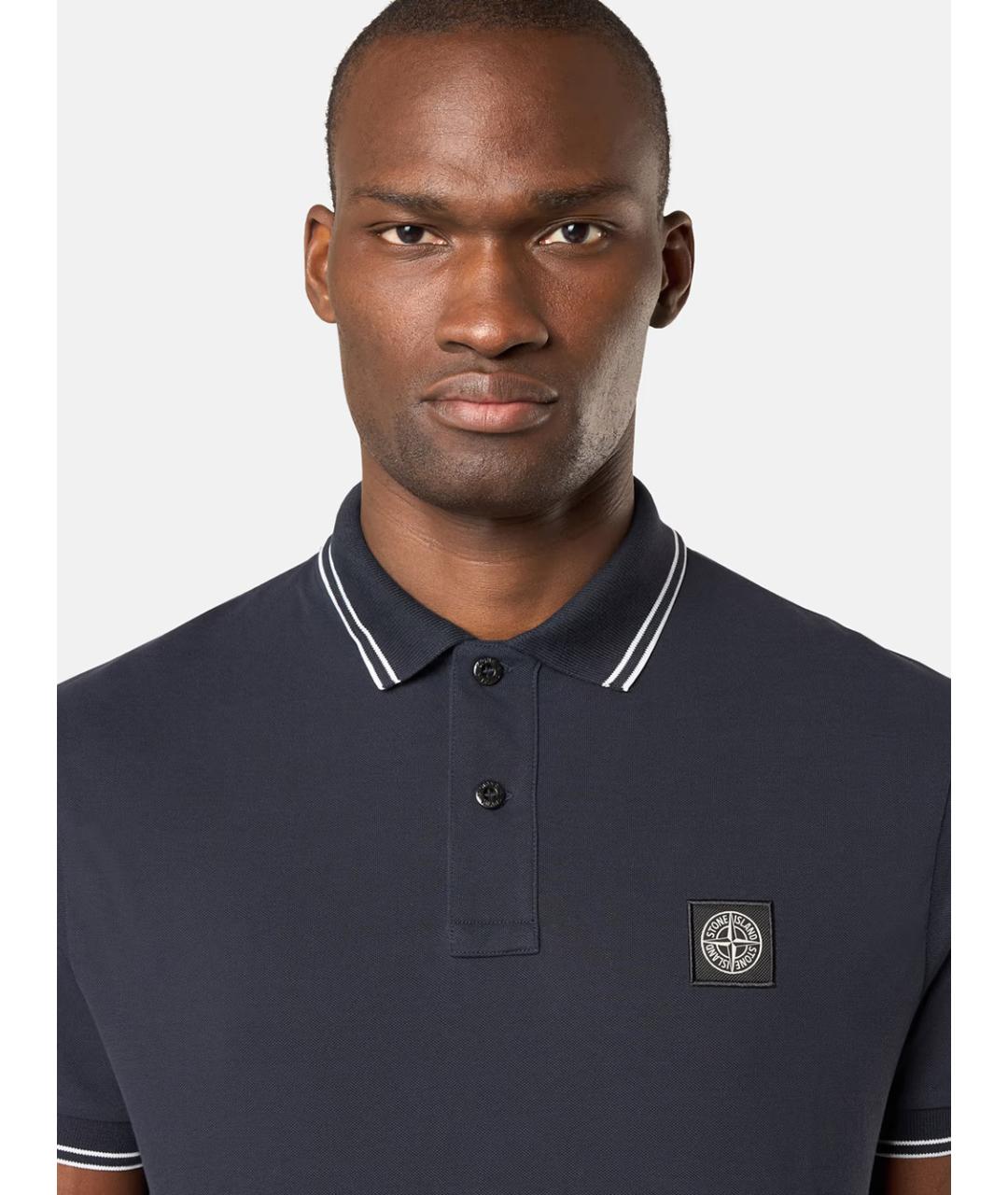 STONE ISLAND Темно-синее хлопковое поло с коротким рукавом, фото 3