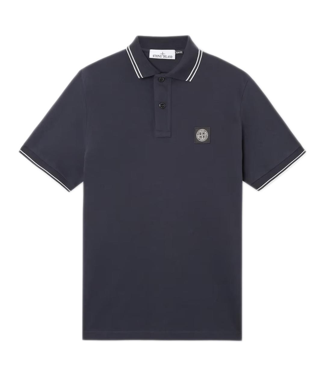 STONE ISLAND Темно-синее хлопковое поло с коротким рукавом, фото 1