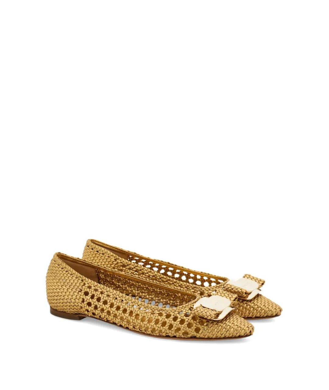 FERRAGAMO Горчичные текстильные балетки, фото 2