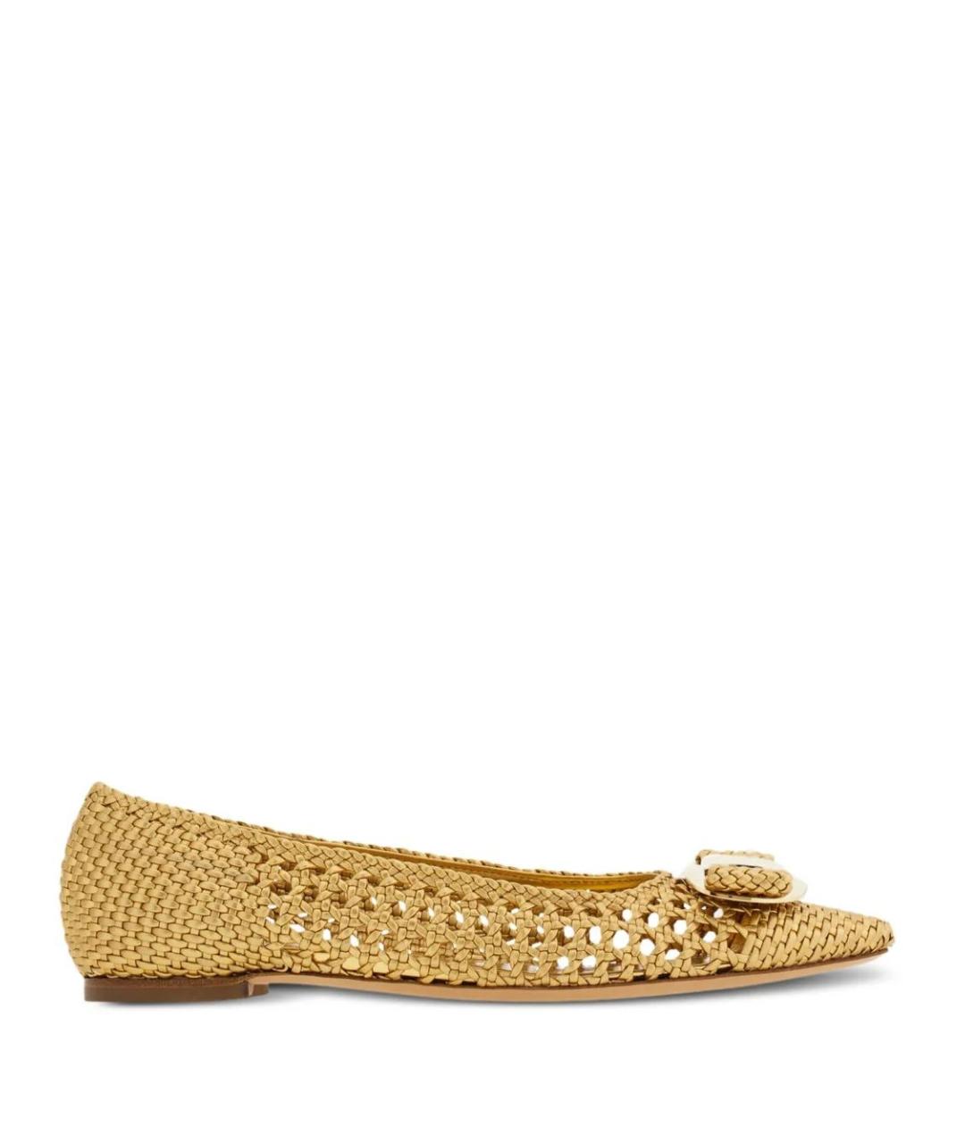 FERRAGAMO Горчичные текстильные балетки, фото 1