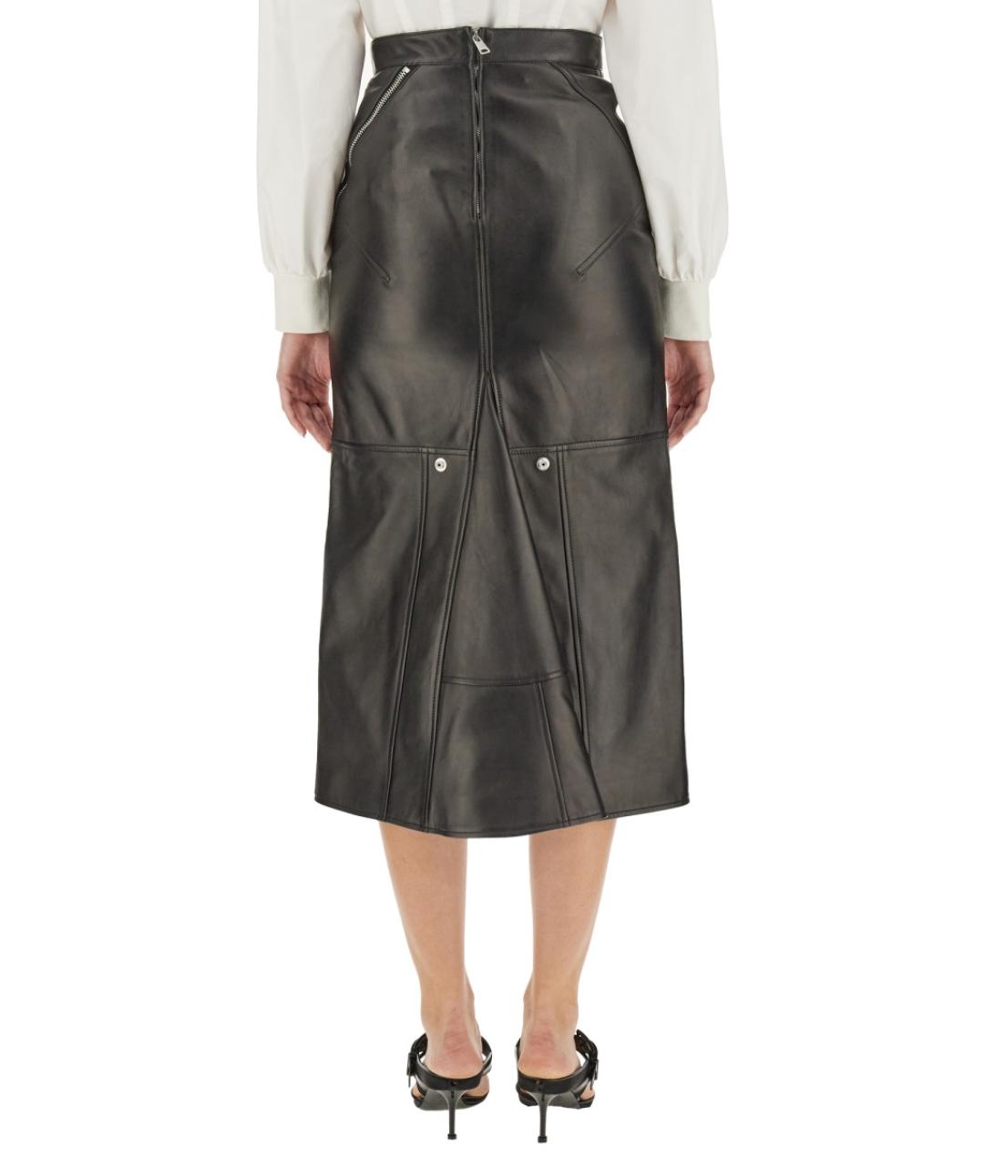 ALEXANDER MCQUEEN Черная кожаная юбка миди, фото 3