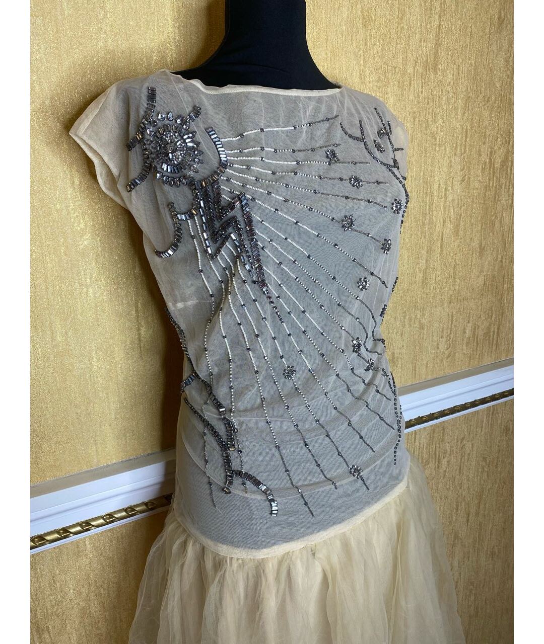 JOHN RICHMOND Бежевое сетчатое коктейльное платье, фото 2