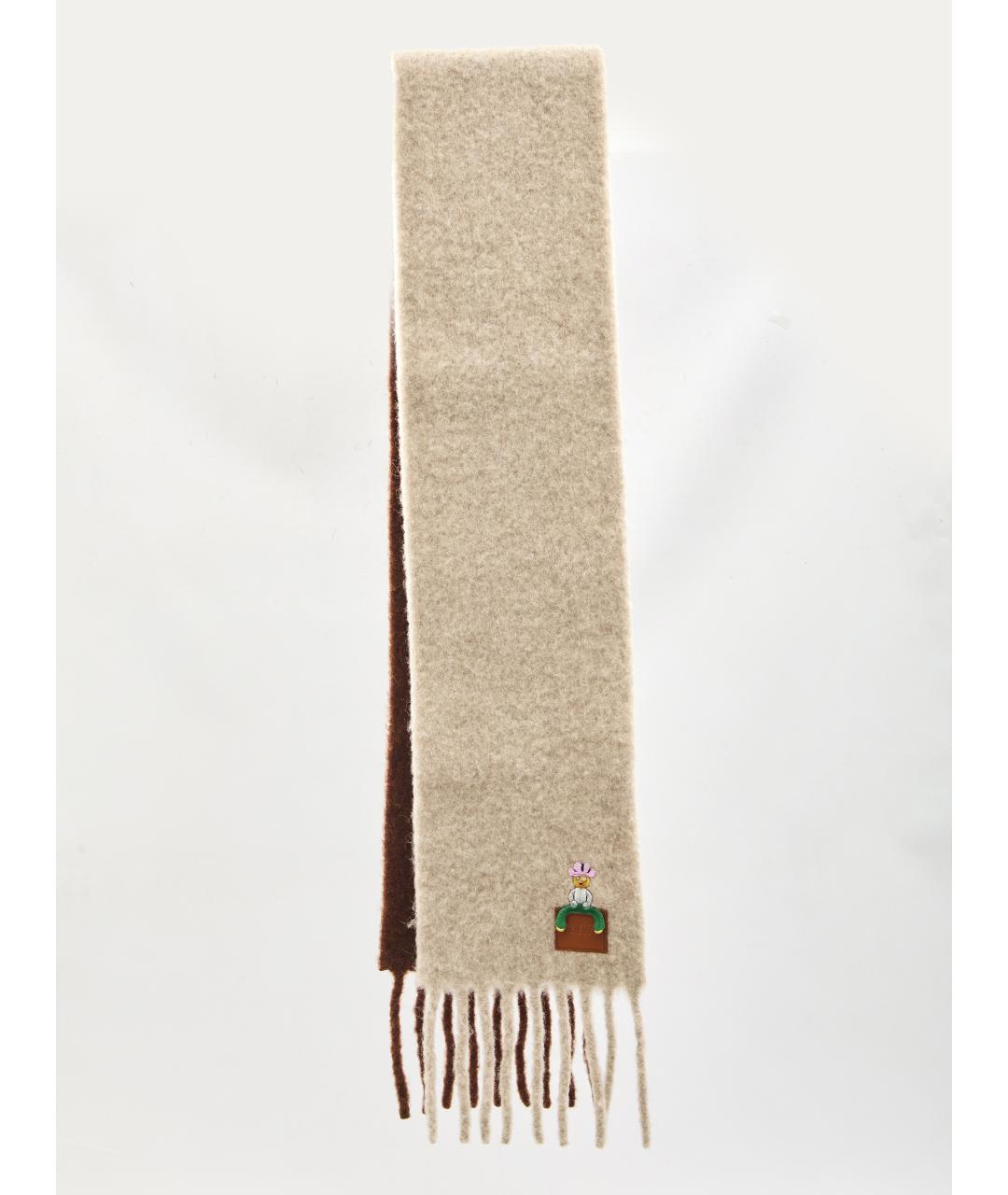 LOEWE Коричневый шерстяной шарф, фото 3