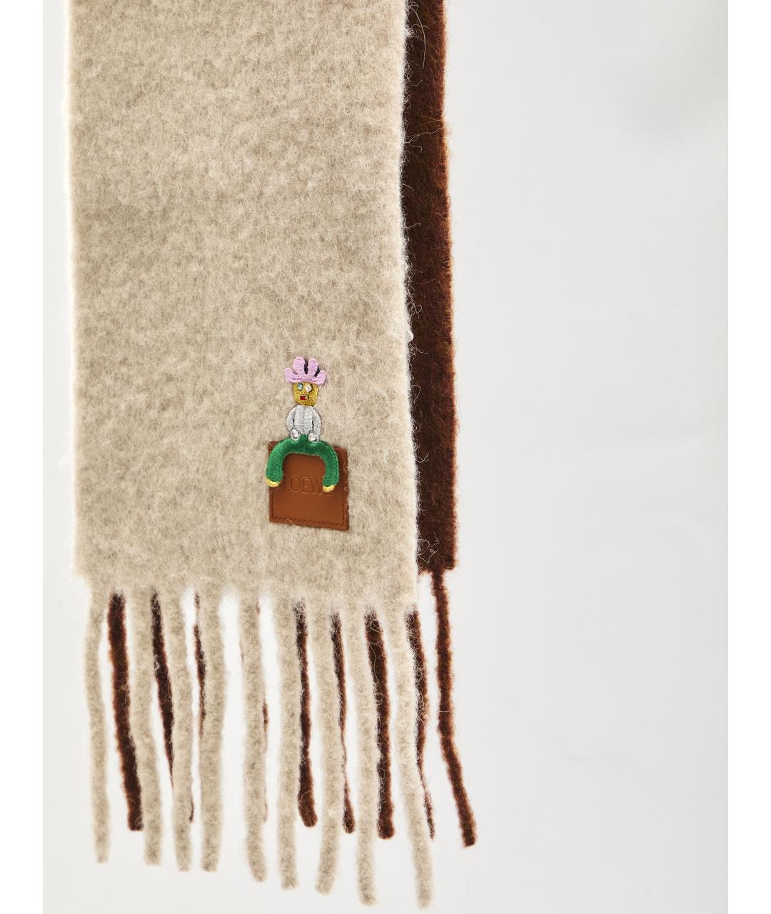 LOEWE Коричневый шерстяной шарф, фото 2
