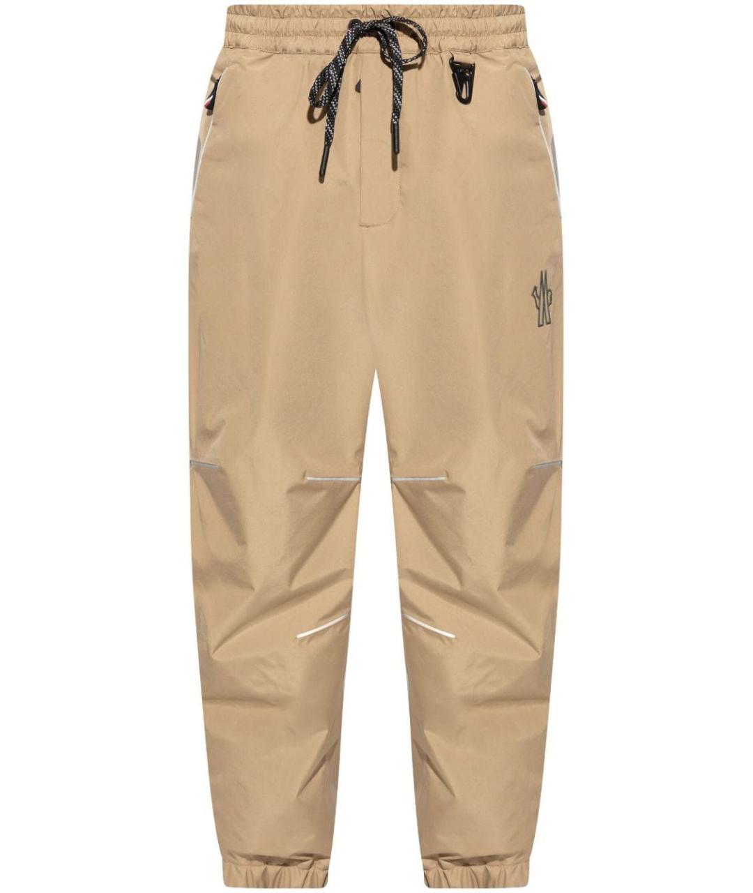 MONCLER Бежевые полиэстеровые повседневные брюки, фото 1