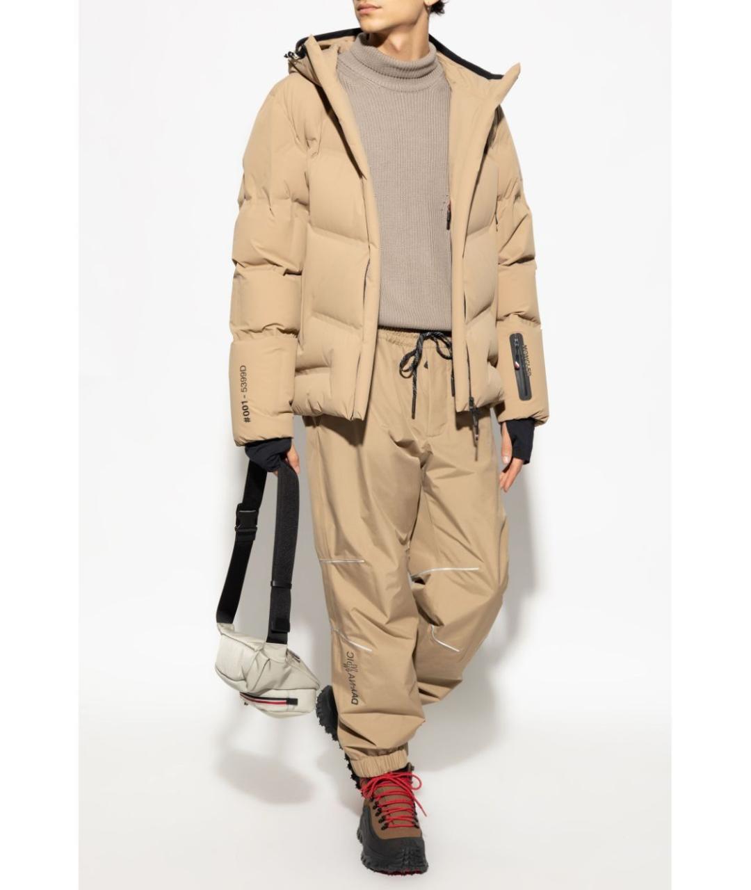 MONCLER Бежевые полиэстеровые повседневные брюки, фото 2