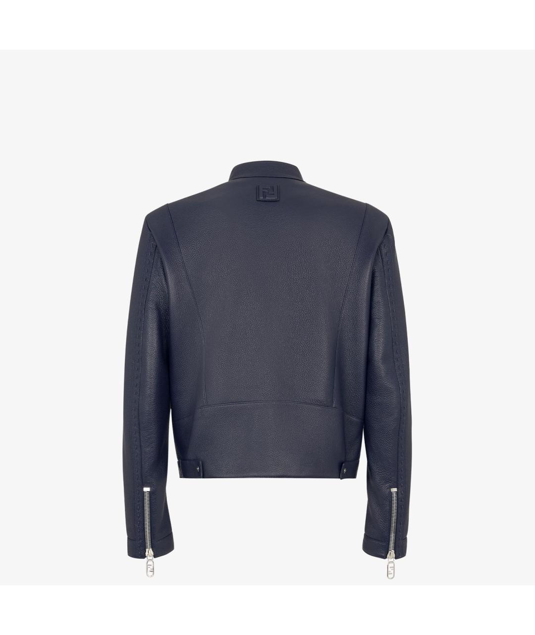 FENDI Темно-синяя кожаная куртка, фото 3
