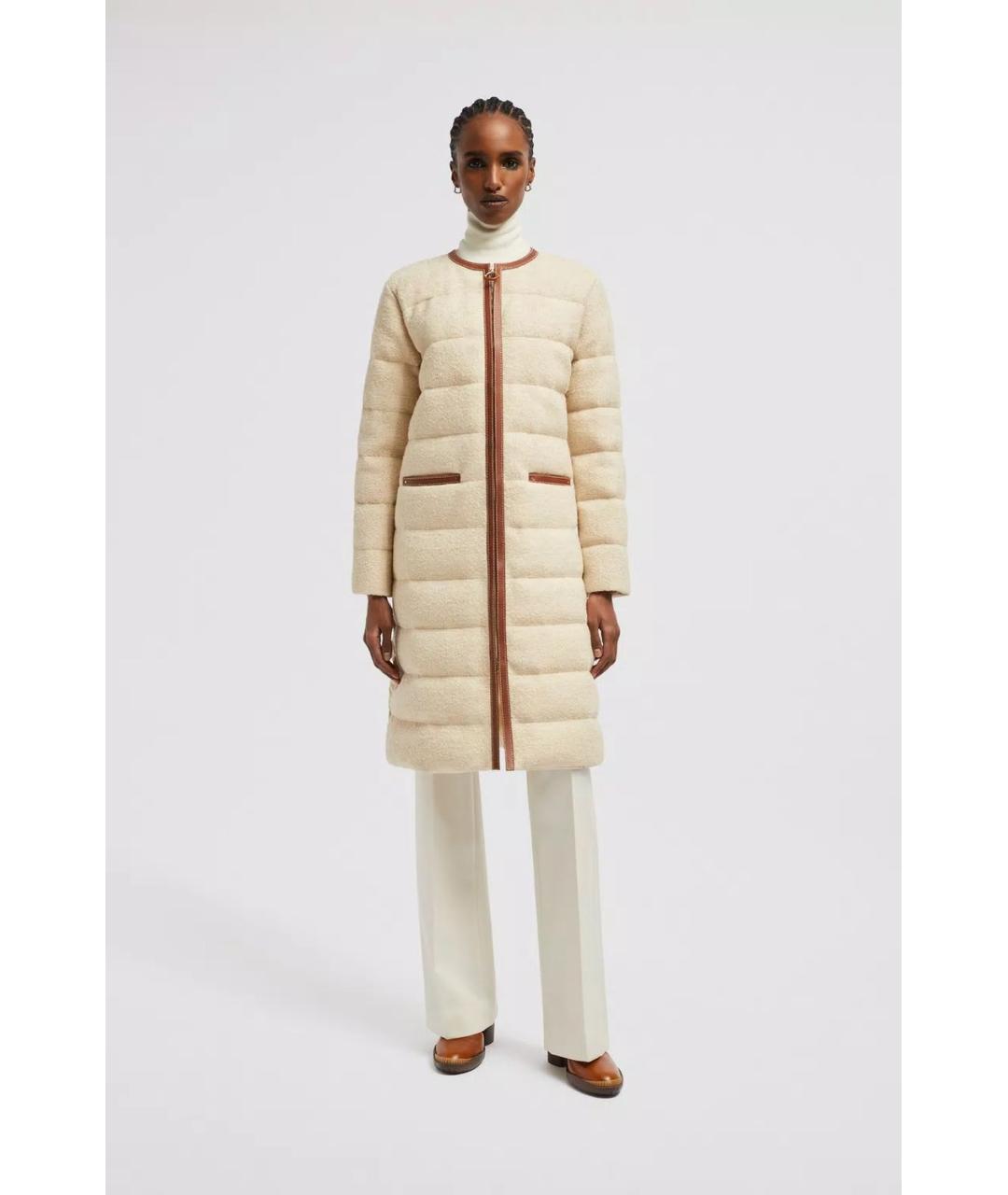 MONCLER Бежевое полиамидовое пальто, фото 2