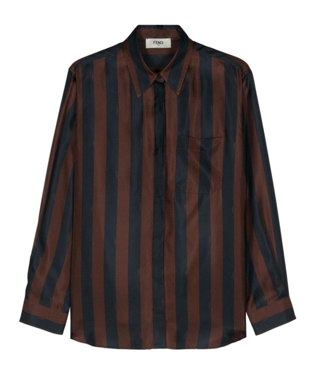 FENDI Коричневая шелковая рубашка, фото 1