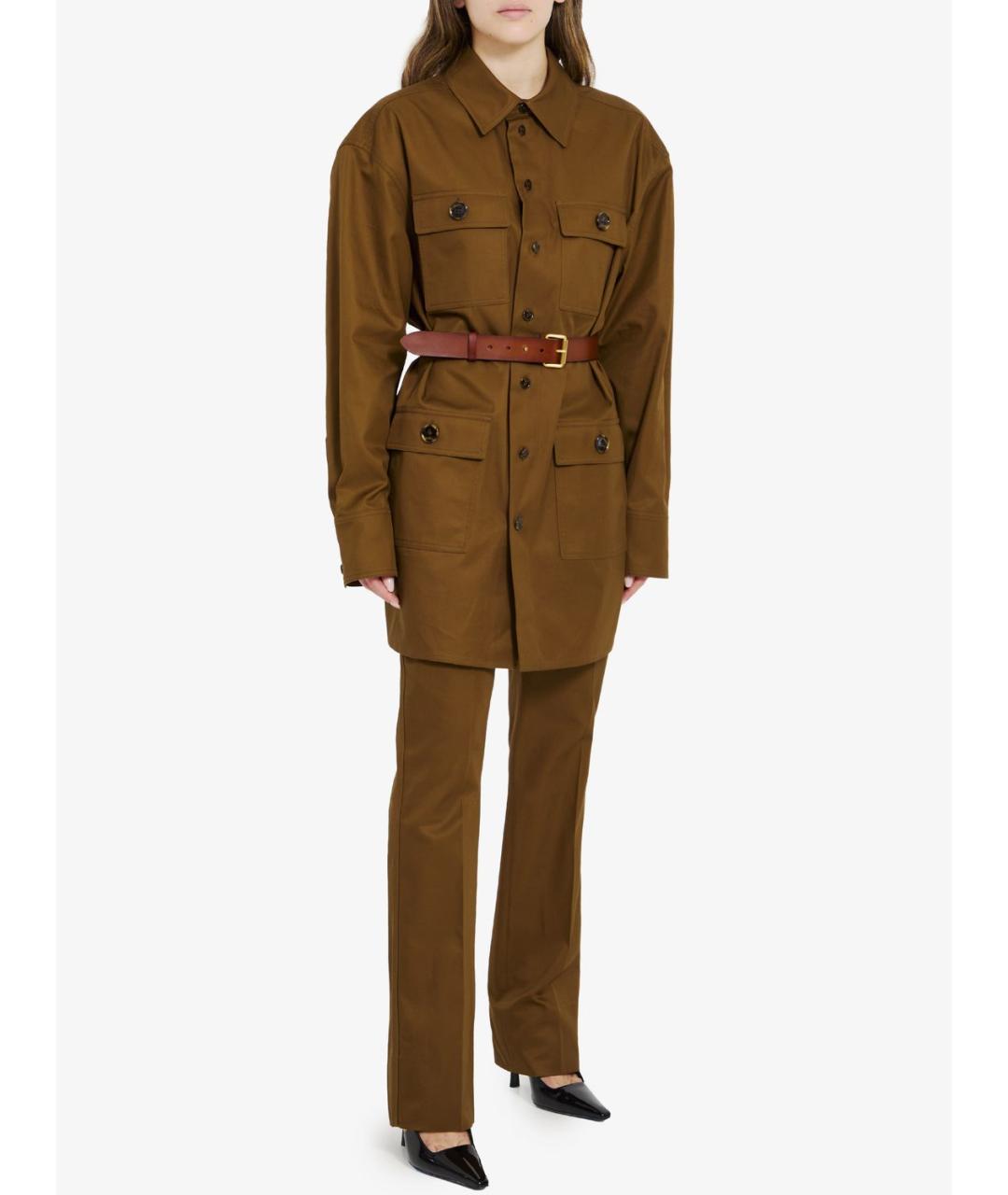 SAINT LAURENT Коричневые хлопковые прямые брюки, фото 2