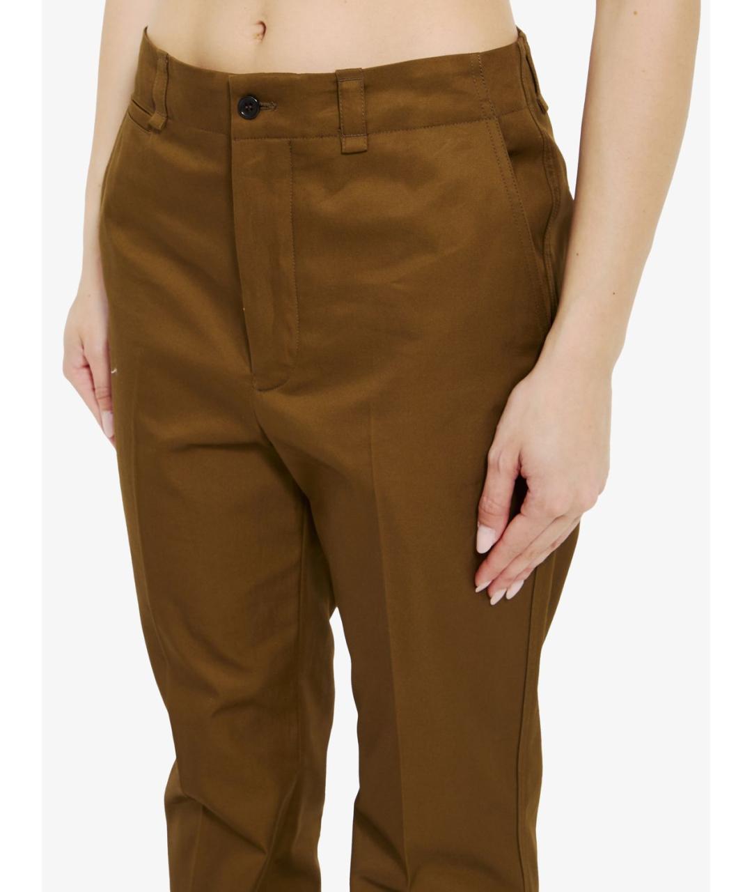 SAINT LAURENT Коричневые хлопковые прямые брюки, фото 4