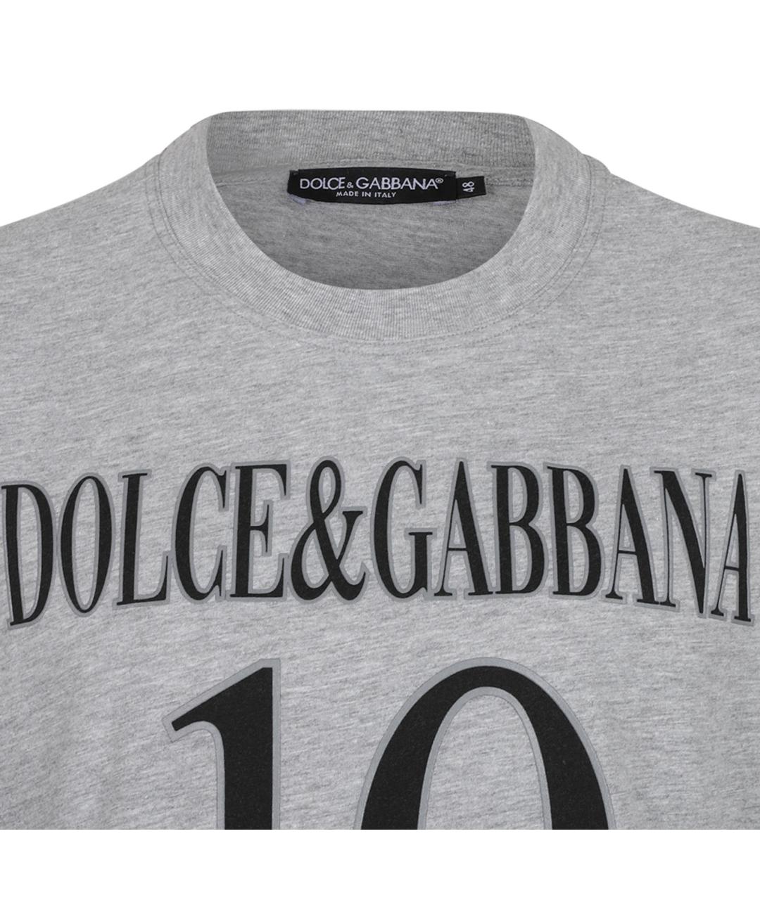 DOLCE&GABBANA Серая хлопко-полиэстеровая футболка, фото 3
