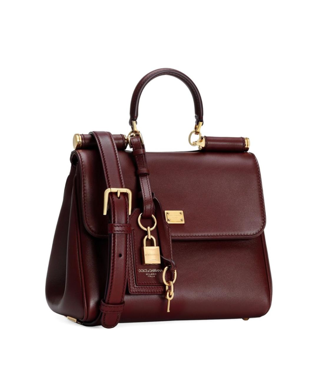 DOLCE&GABBANA Бордовая кожаная сумка тоут, фото 3