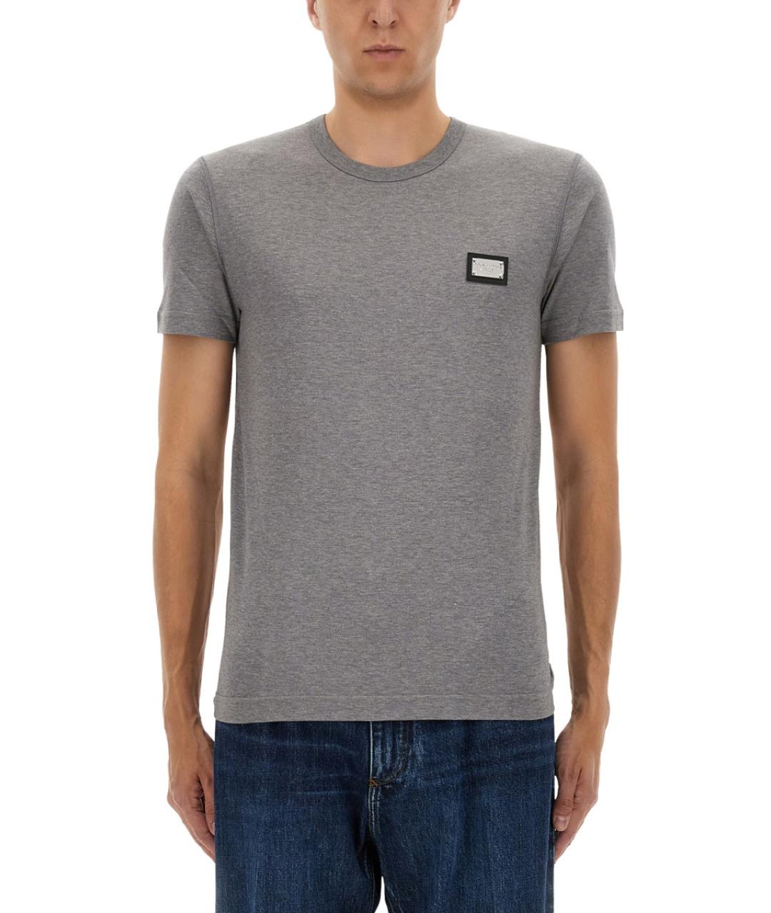 DOLCE&GABBANA Серая хлопковая футболка, фото 4