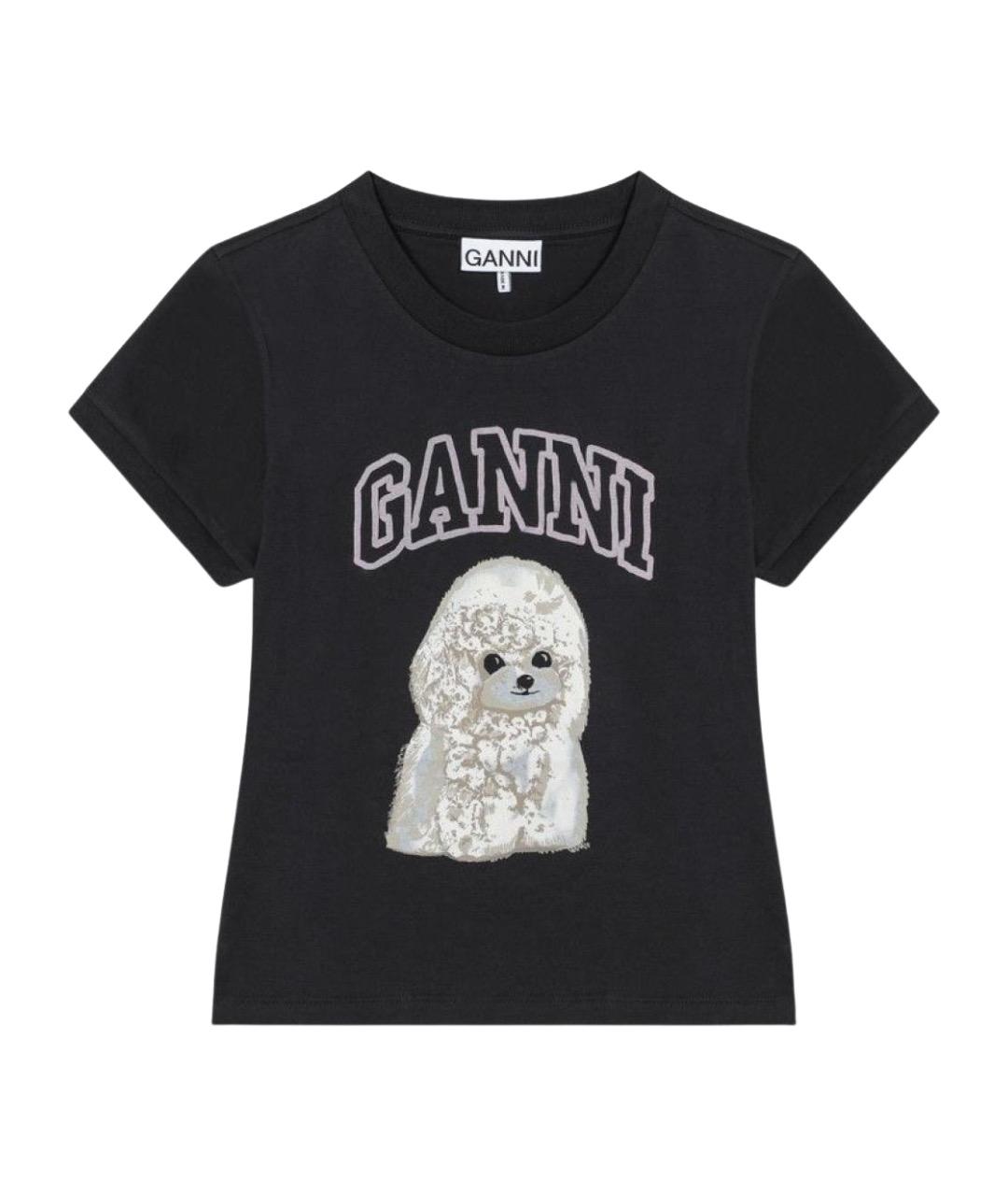 GANNI Черная хлопковая футболка, фото 1