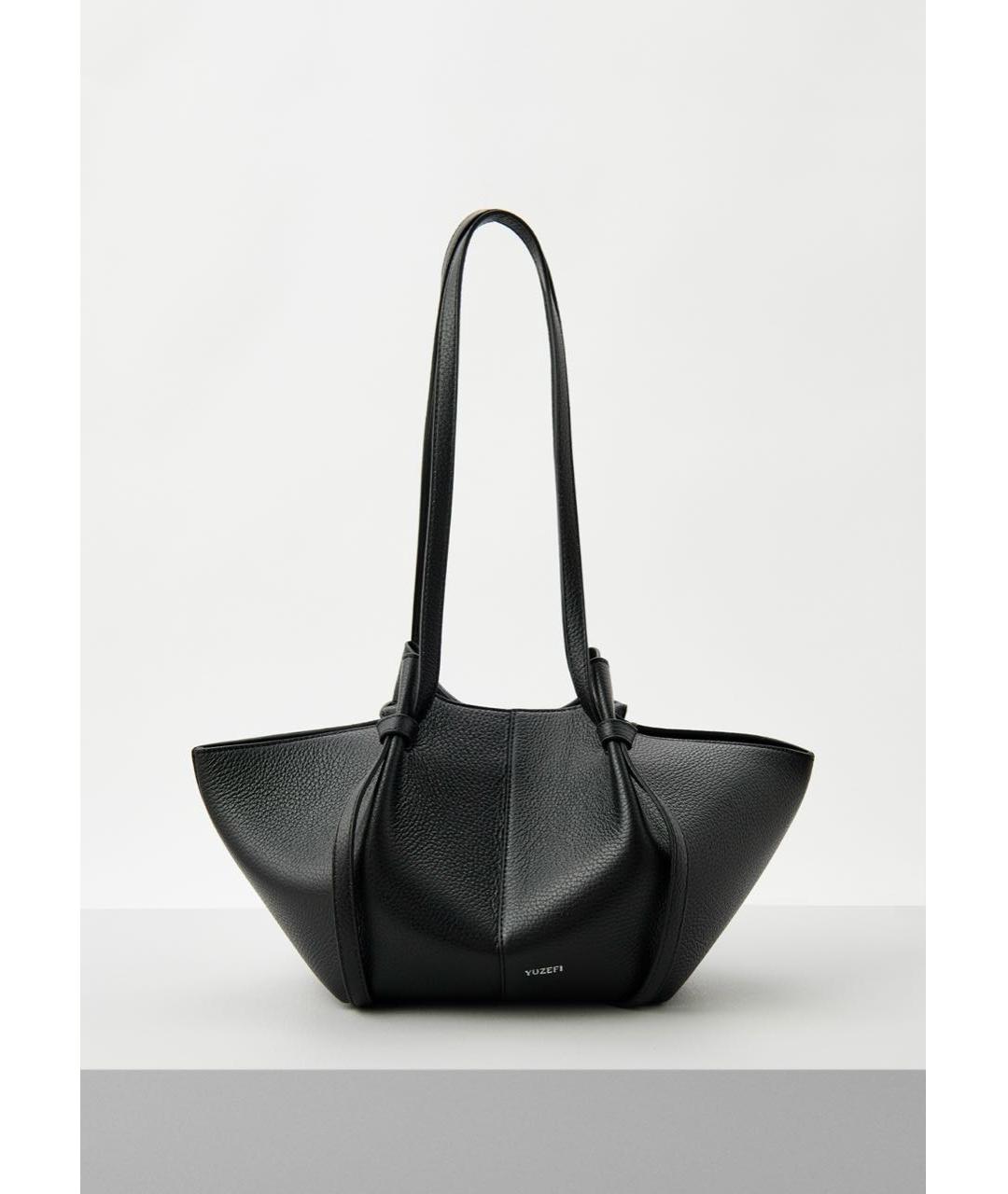 YUZEFI Черная кожаная сумка с короткими ручками, фото 5