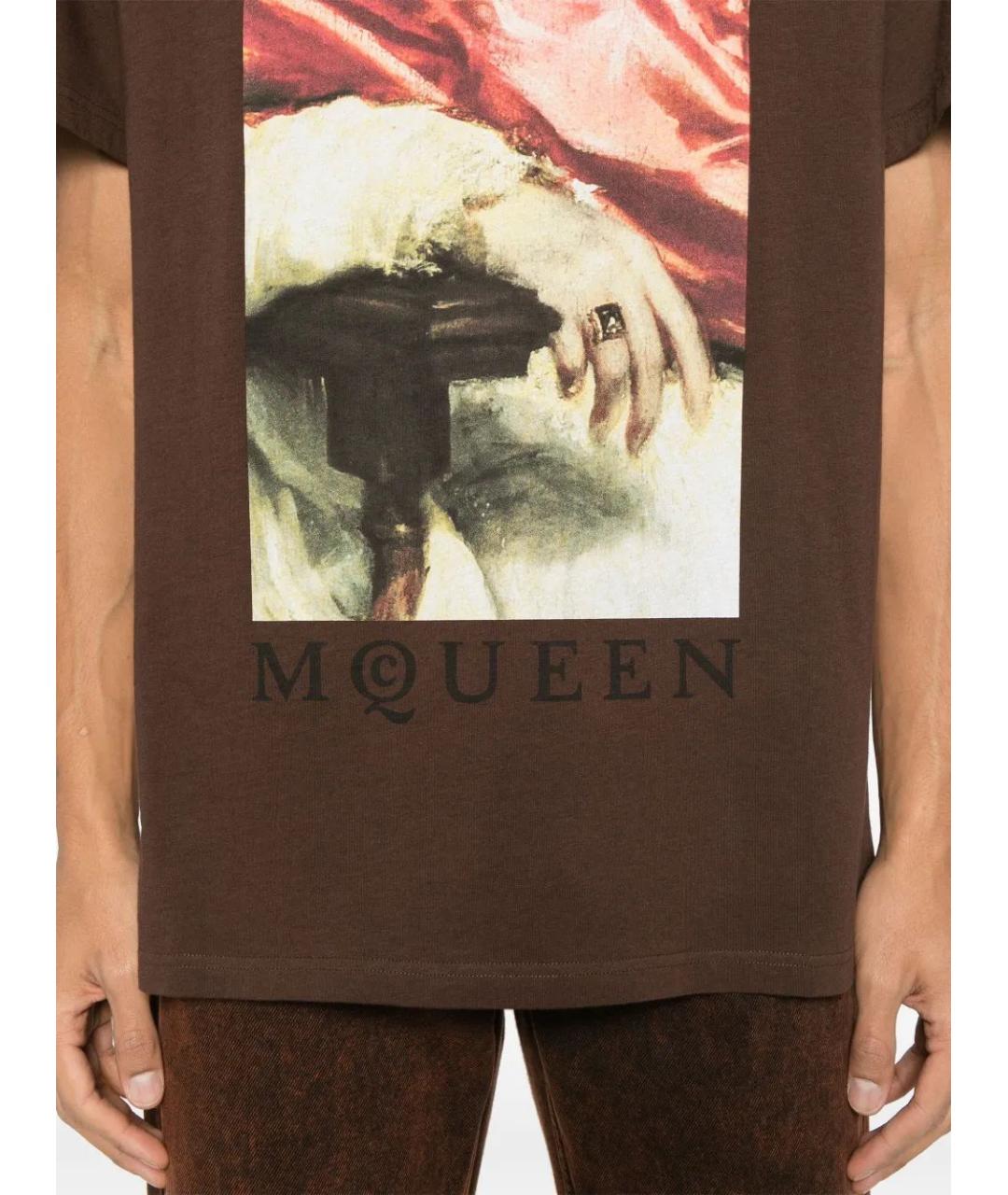 ALEXANDER MCQUEEN Коричневая хлопковая футболка, фото 4