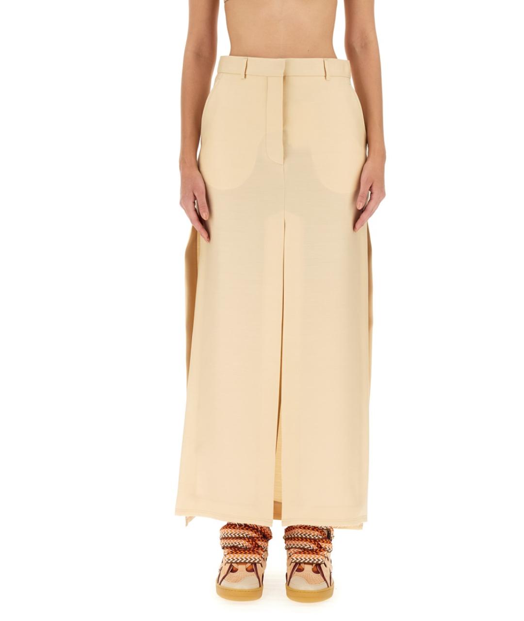 LANVIN Бежевая шелковая юбка макси, фото 5