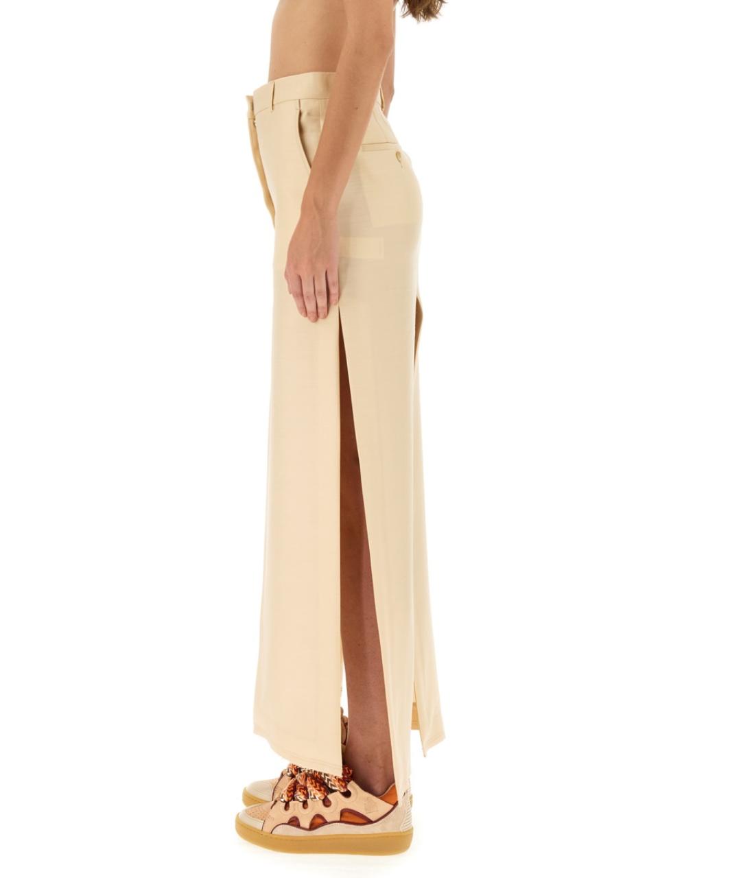 LANVIN Бежевая шелковая юбка макси, фото 4