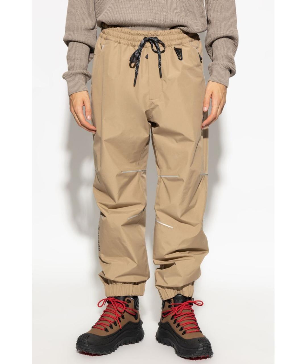 MONCLER Бежевые полиэстеровые повседневные брюки, фото 3