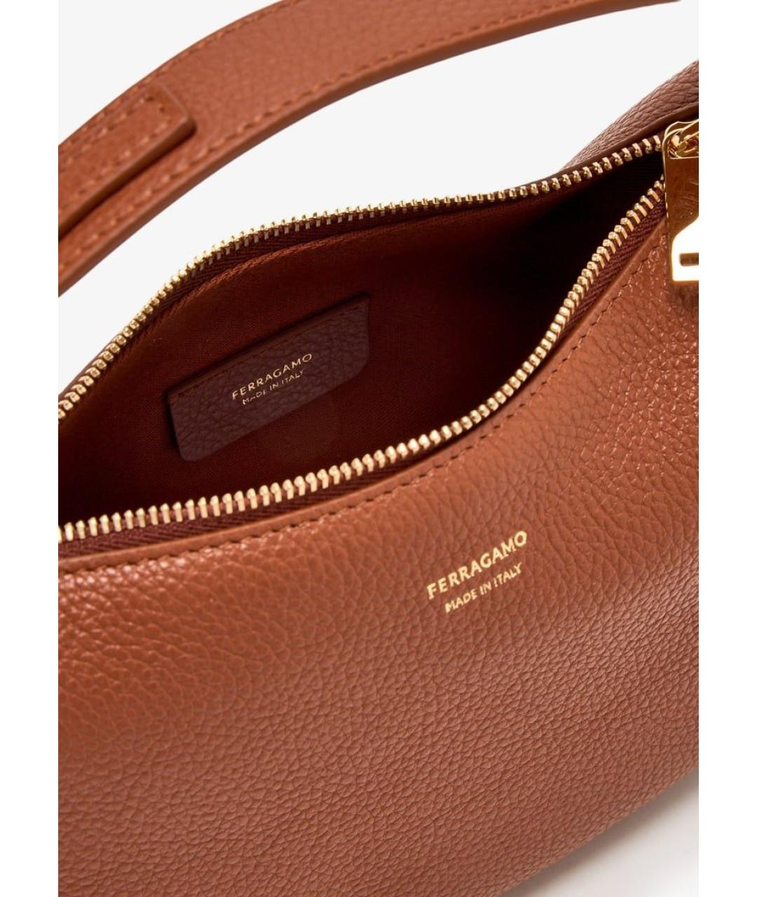 FERRAGAMO Коричневая кожаная сумка с короткими ручками, фото 4
