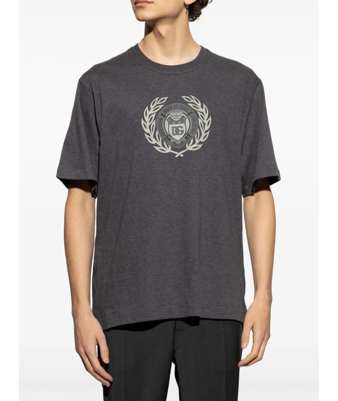 DOLCE&GABBANA Серая хлопковая футболка, фото 3